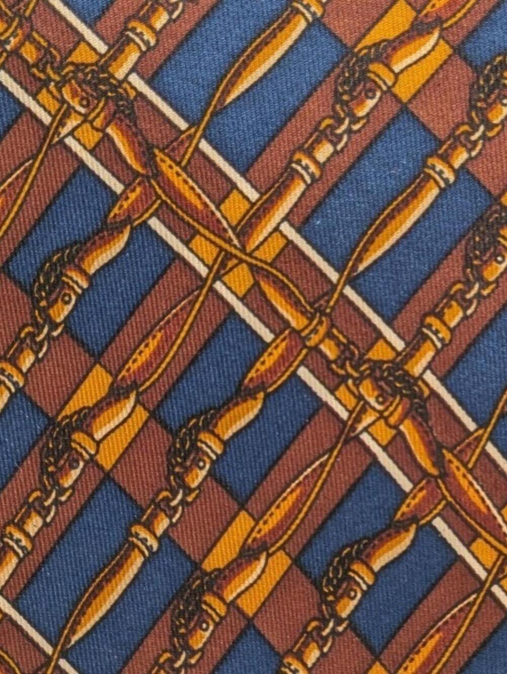 Brooks Brothers Makers Navy Gold Equestrian Bridle USA Made Vintage 90s Silk Tie